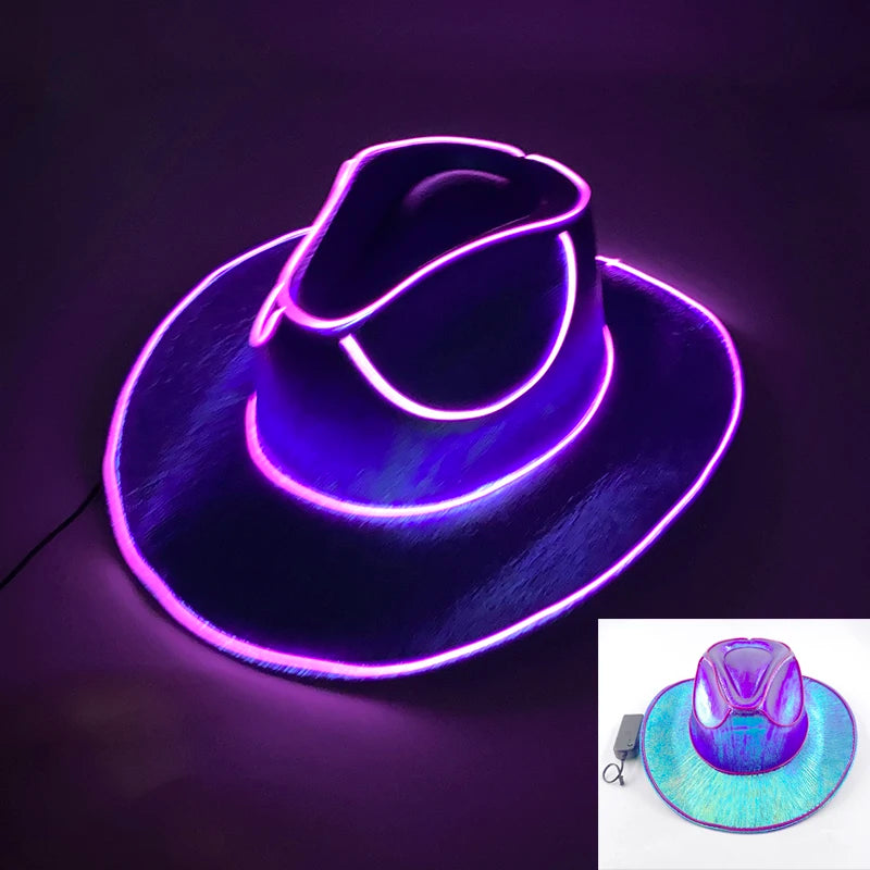 Glowing Decor  Supplies Luminous Cowboy hat  LED Pearlescent Cowboy  Cap Fashion Neon Light Hat For Party