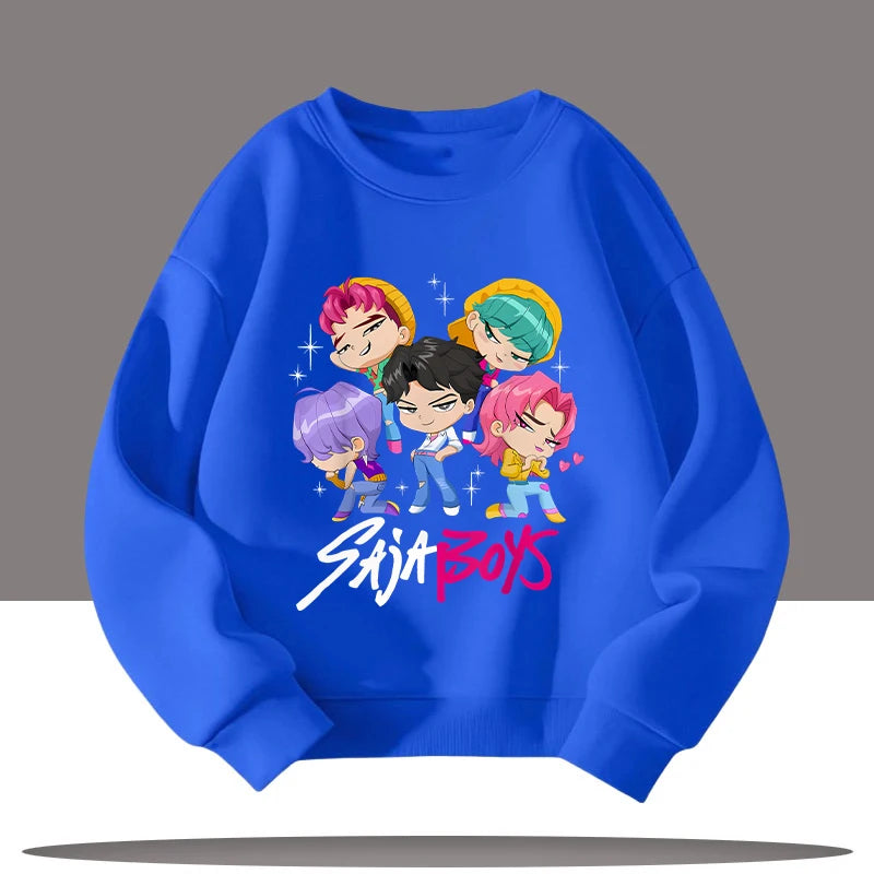 K-pop Demon Hunters Cartoon Print 3-12 Year Old New Style Kids Round-neck Sport Shirt Cute Girl Casual Top Children's Clothing