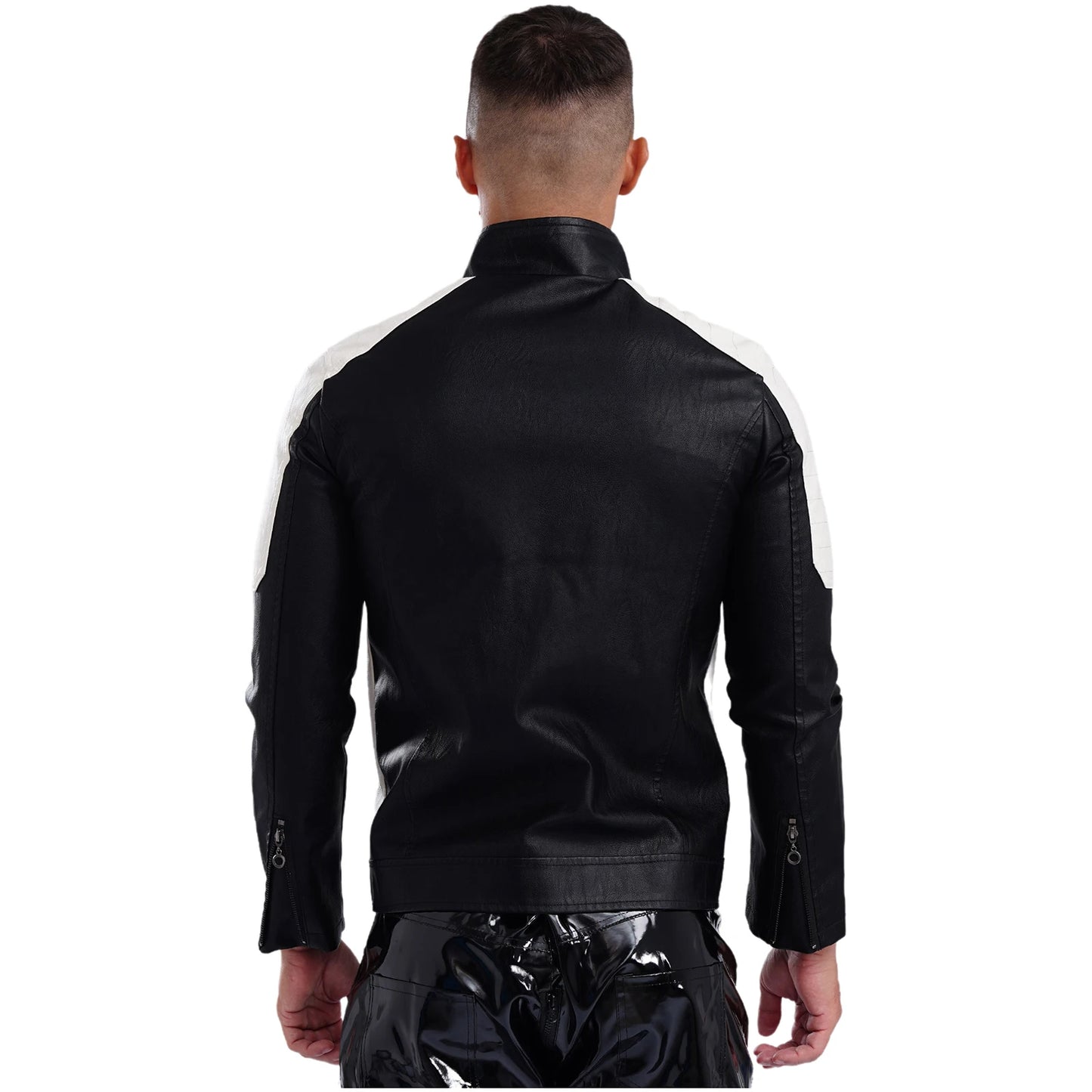 Mens Racing PU Leather Jackets Coat Long Sleeve Front Zipper Outerwear Windproof Motorcycle Biker Racer Bomber Jacket Streetwear