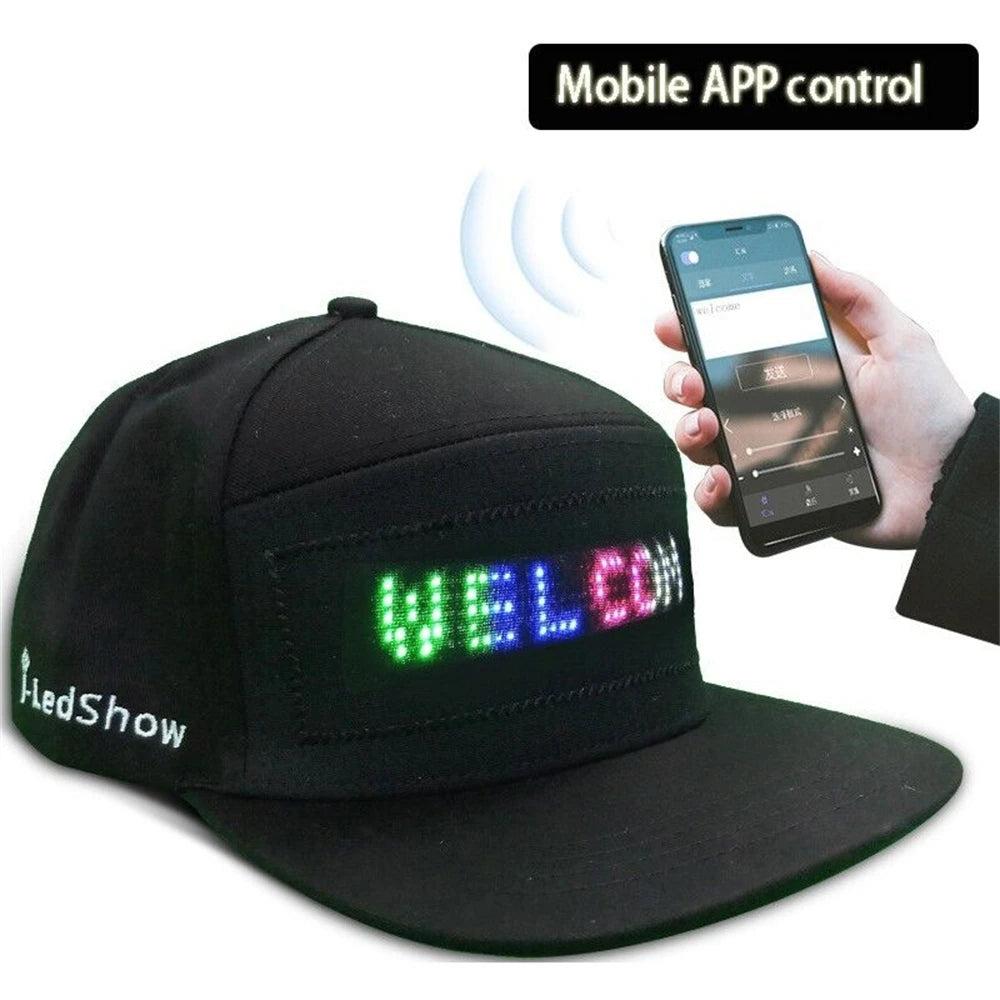 USB Rechargeable Bluetooth APP Programmable LED Scrolling Message Display Board Hip Hop Street Snapback Hat Unisex Baseball Cap