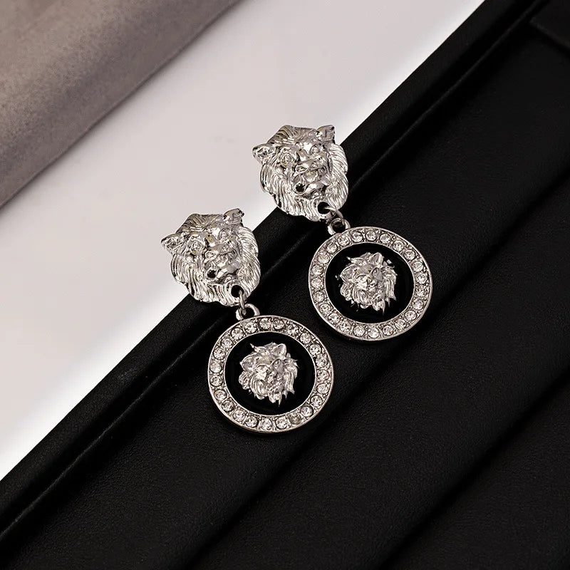 Stud Earrings For Women Vintage Lion Head Glass Geometric Party Gift OL Holiday Fashion Jewelry Ear Accessories CE150