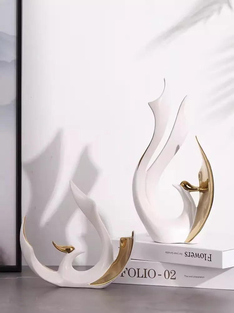 2-piece set of European high-end ceramic art phoenix ornaments, light luxury creative home, living room, TV, wine cabinet, decor