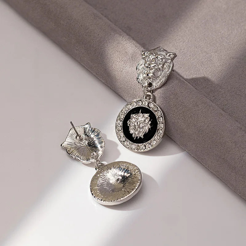 Stud Earrings For Women Vintage Lion Head Glass Geometric Party Gift OL Holiday Fashion Jewelry Ear Accessories CE150