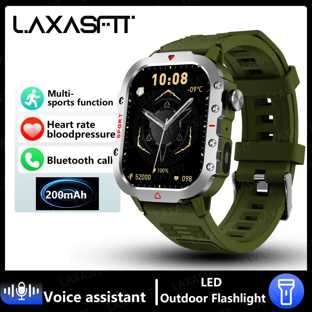 LAXASFIT 2024 Outdoor Military Men's Smart Watch Bluetooth Talk Sports Heart Rate Monitor Smart Watch Android IOS