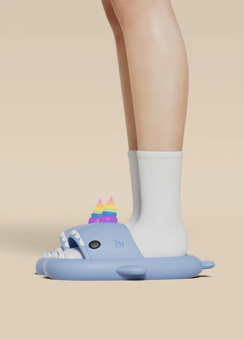 Cute Shark Slippers for Women & Men Summer Platform Night Glow-in-the-Dark Indoor Beach Slides Home Street Wear DIY Accessory