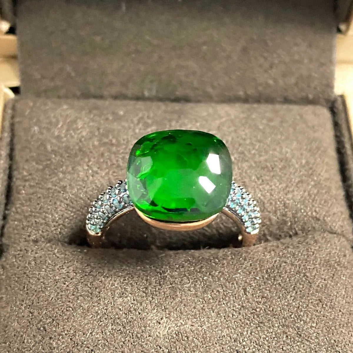 Blue Topaz Ring Inlay Black Zircon With Black Gun Plated 12.6mm Flat Crystal Ring For Women Party Fashion Jewelry Gift