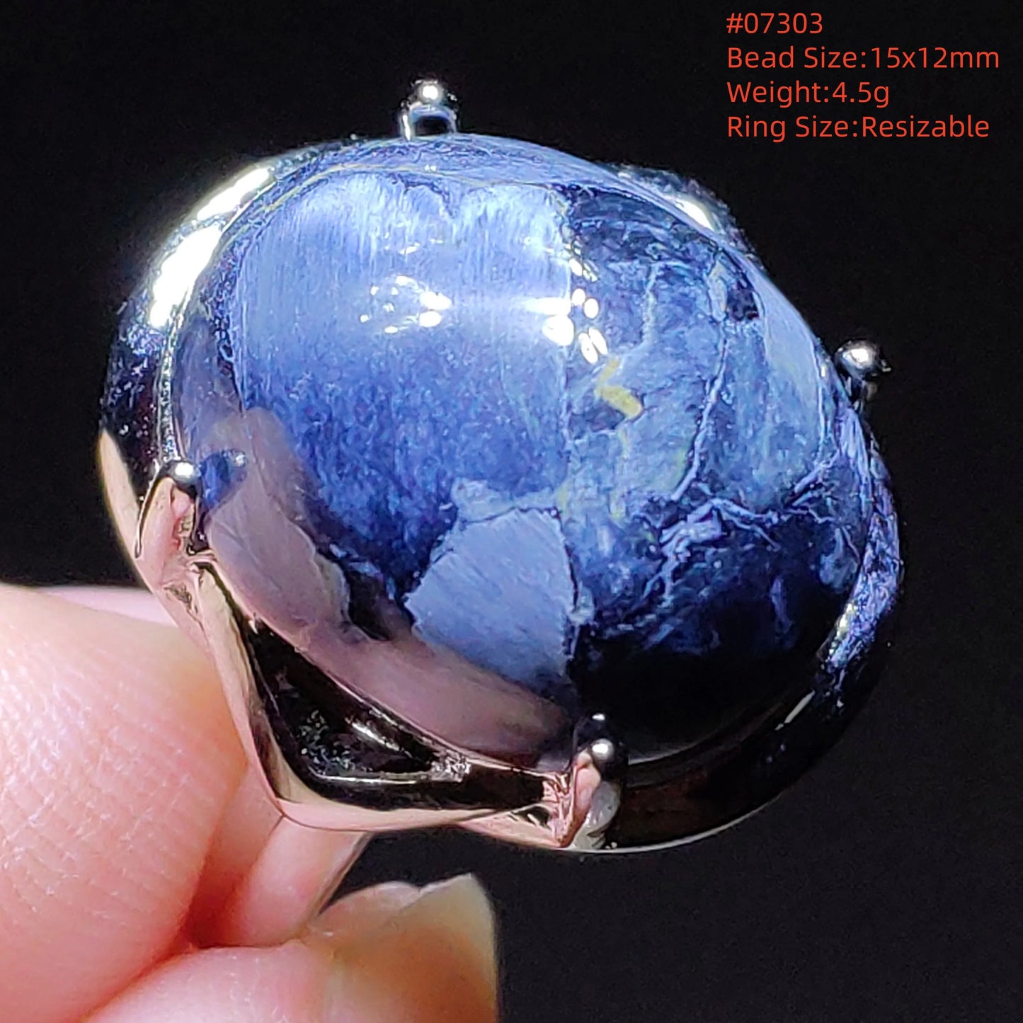 Natural Blue Pietersite Beads Adjustable Ring Woman Men Namibia Pietersite Ring Chatoyant Beads Fashion Silver Jewelry AAAAAA