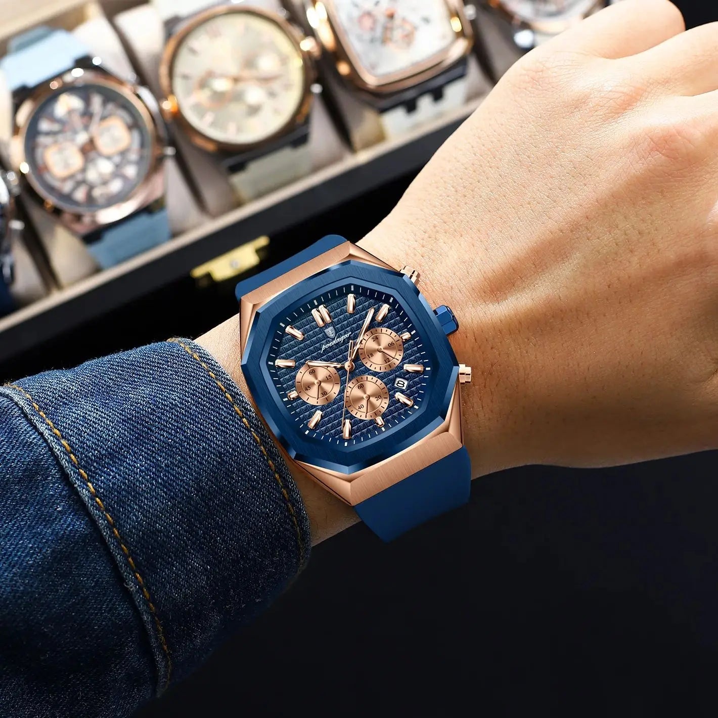 POEDAGAR New Luxury Watches For Men Waterproof Luminous Chronograph Date Man Watch Silicone Strap Fashion Quartz Men Wristwatch