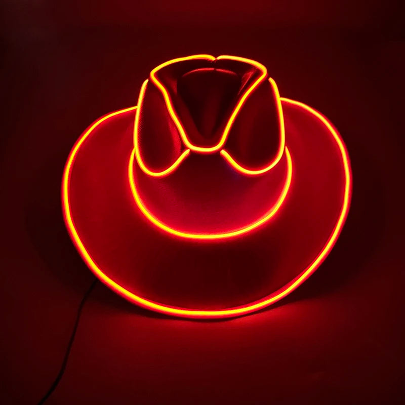 Glowing Decor  Supplies Luminous Cowboy hat  LED Pearlescent Cowboy  Cap Fashion Neon Light Hat For Party