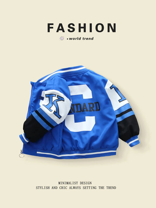 For Boys Aged 3 - 10, Trendy Solid - Color Baseball Jackets in Spring - Autumn Season