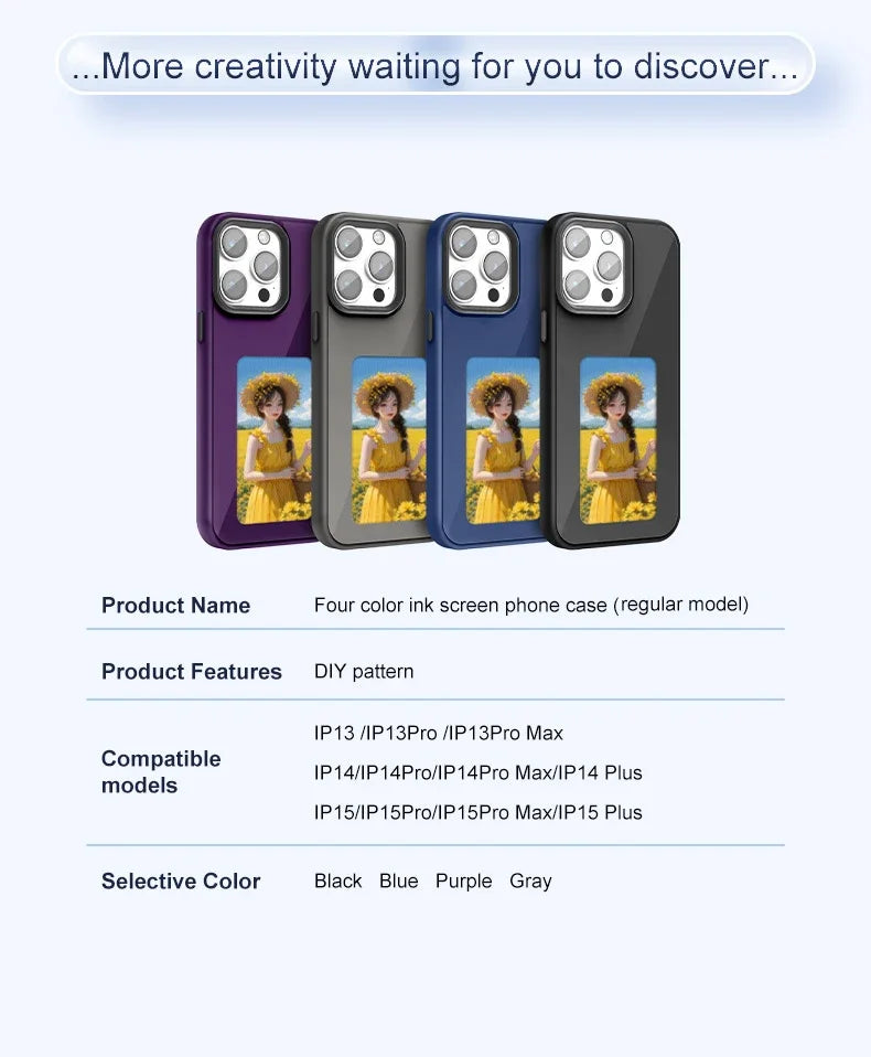 NFC Smart E-ink Screen Phone Case For IPhone 16 15 14 13 12 11 Pro Max DIY Batteryless NFC Phone Case