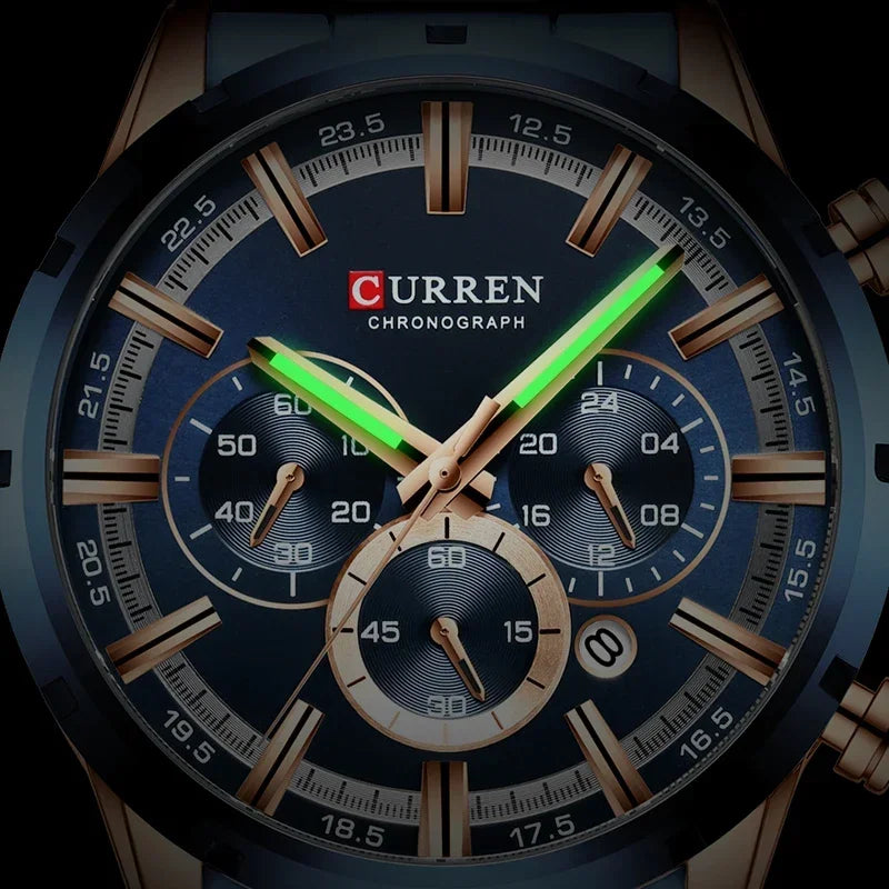 CURREN 8355 Top Brand Luxury Sports Quartz Mens Watches Full Steel Waterproof Chronograph Wristwatch Men Relogio Masculino