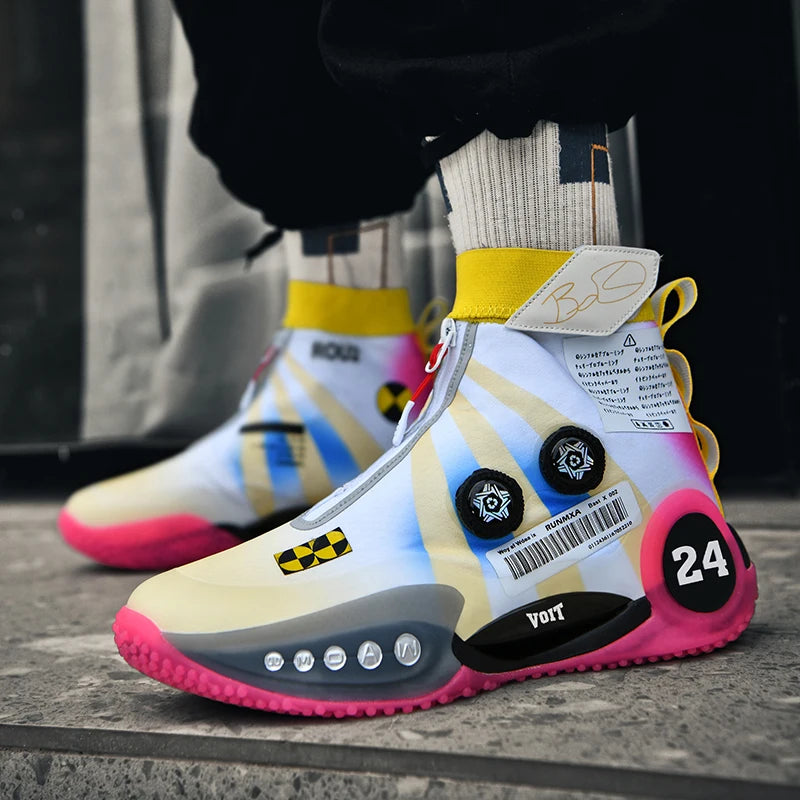 New basketball shoes male high top students wear-resistant outdoor concrete actual combat flying woven breathable combat boots