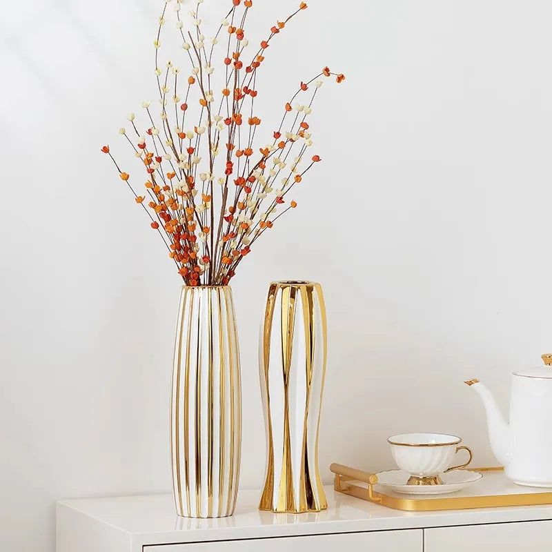 30cm Water Gold Luxury Ceramic Vase for Home Living Room Luxury Decoration Study Entrance