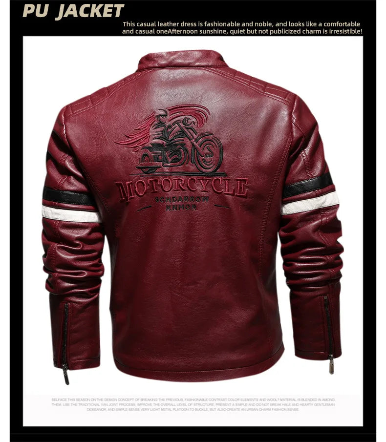 Motorcycle Jacket Leather Men's Brand Moto Leather Jacket Coat Men Handsome Washed Embroidery Biker PU Jacket Male Jaqueta Men