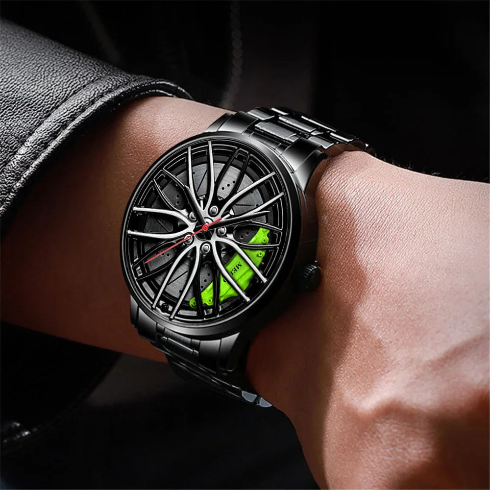 New Fashion Man Luxury Watches For Men Car Wheel Hub Stainless Steel Quartz Watch Mens Military Sport Leather Watch Reloj Hombre