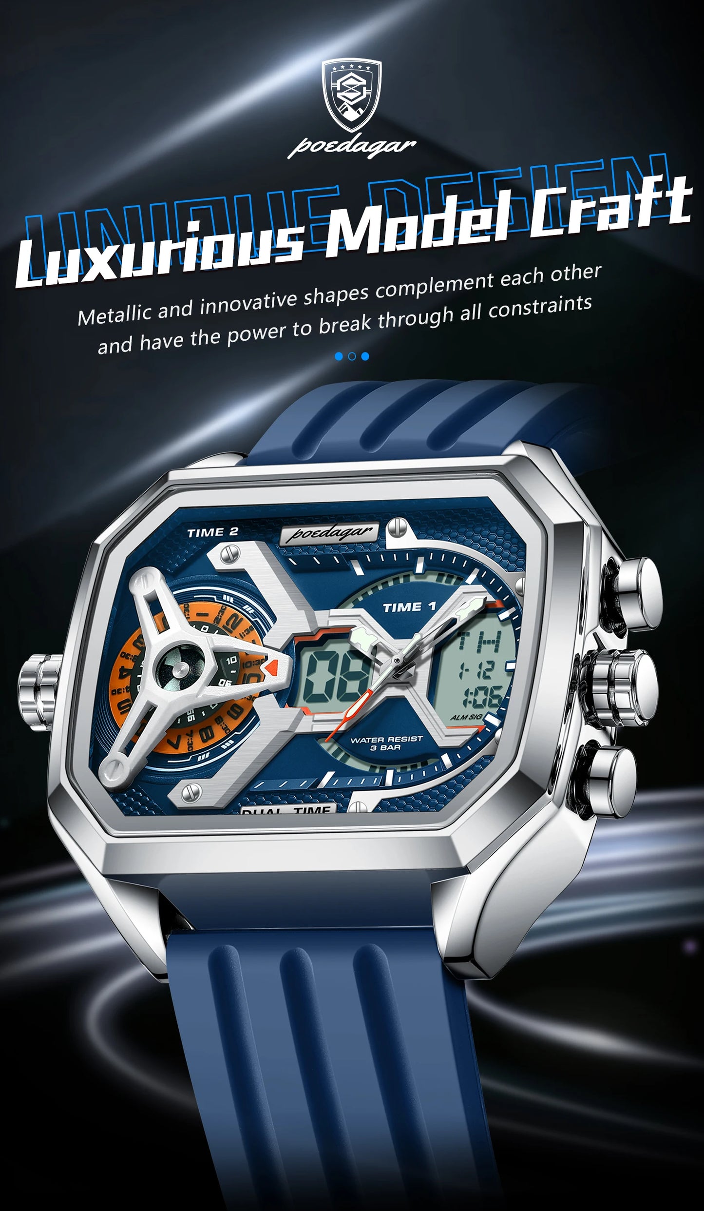 POEDAGAR Top Luxury Men Clock LED Calendar Week Luminous Man Wristwatch Electronic Rectangle Silicone Strap Quartz Men's Watches