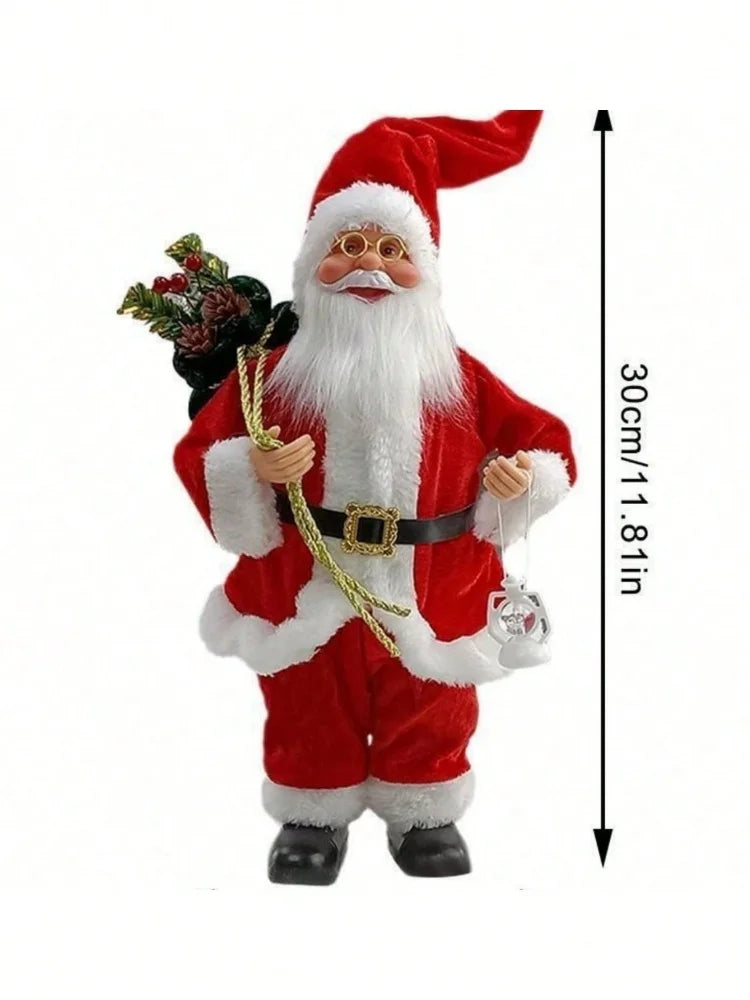 1pc Festive 12-inch Classic Santa Claus Statue: Golden and Silver White Christmas Decorations for Home, Kitchen, Hotel, and Offi