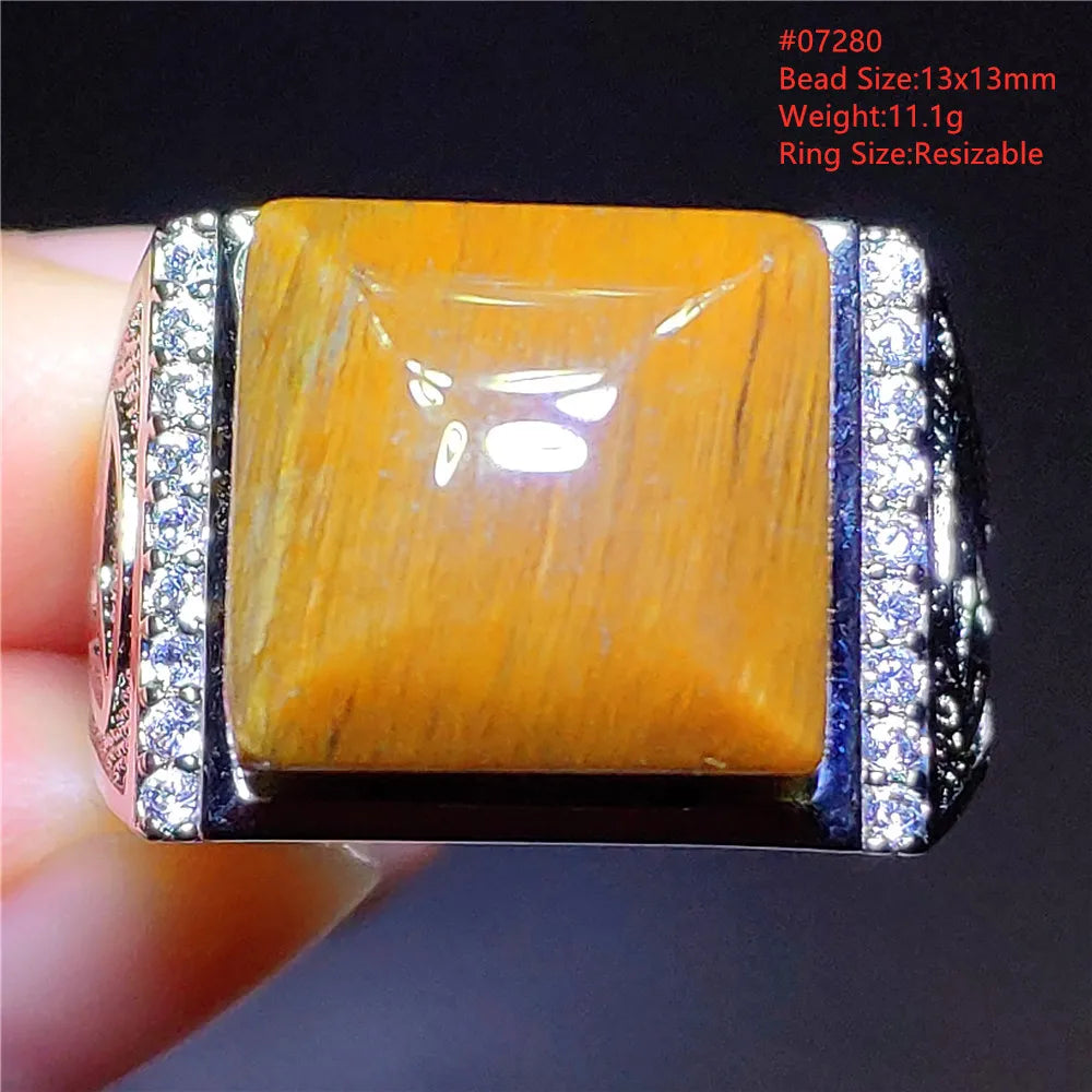 Natural Blue Pietersite Beads Adjustable Ring Woman Men Namibia Pietersite Ring Chatoyant Beads Fashion Silver Jewelry AAAAAA