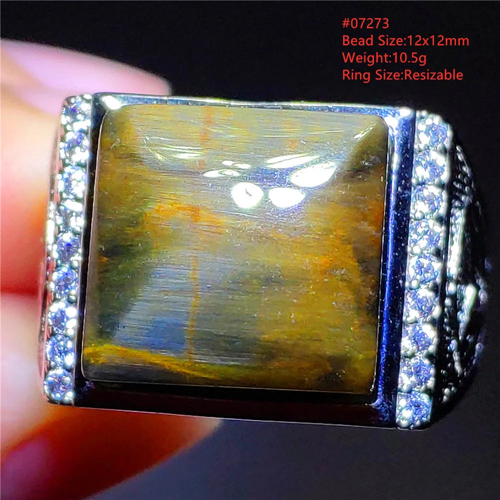 Natural Blue Pietersite Beads Adjustable Ring Woman Men Namibia Pietersite Ring Chatoyant Beads Fashion Silver Jewelry AAAAAA