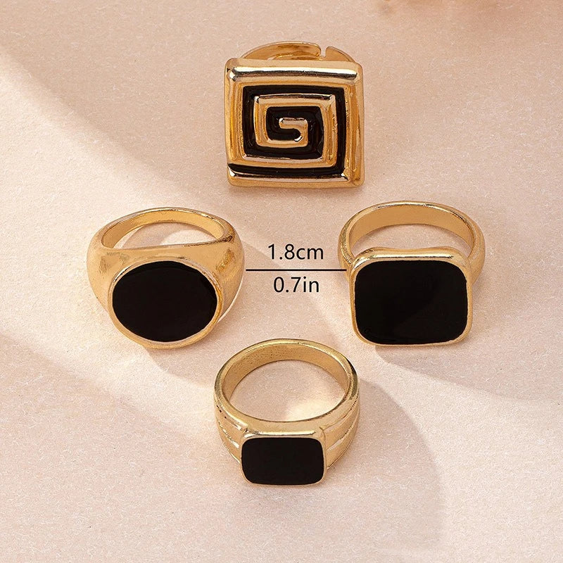 Round and Square Black Enamel Glaze Ring Women Girls Product Fashion Jewelry Hot Sale Party Gift 2025 New Style