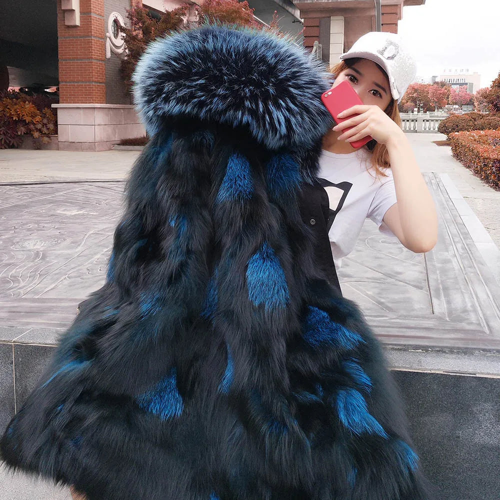 2024 MAOMAOKONG New Real Fur coat Raccoon Collar Detachable Fox fur lining jackets Women's winter Coats parkas Female clothing