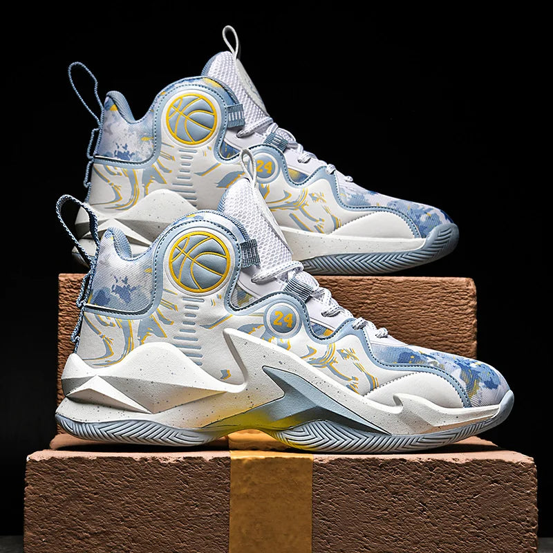 Men Basketball Shoes Soft Sole Cushioning Anti-Slip Sports Shoes Flat Comfortanle High-top Leather Basketball Boots for Man