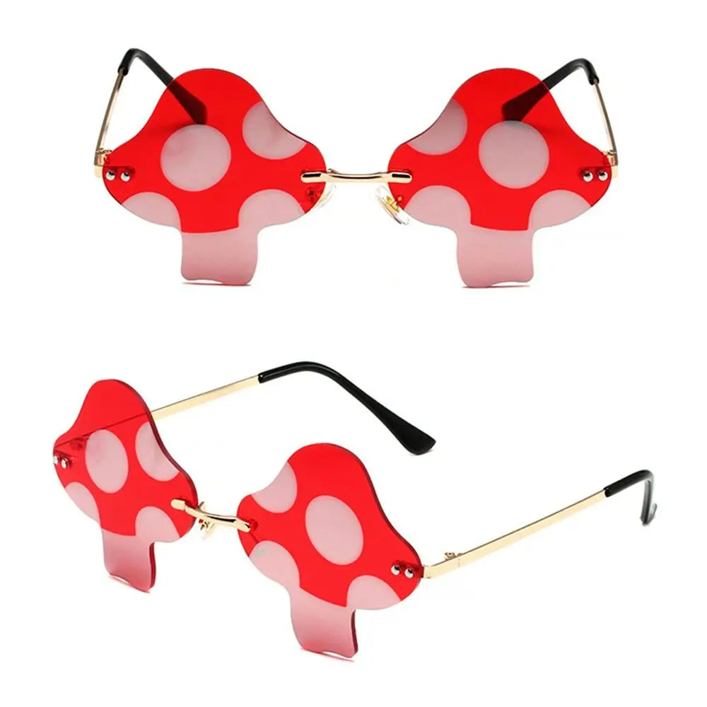 Cartoon Mushroom Shape Sunglasses Women Irregular Rimless Sun Glasses Trendy Funny Sunglasses Outdoor Party Favor Decorations