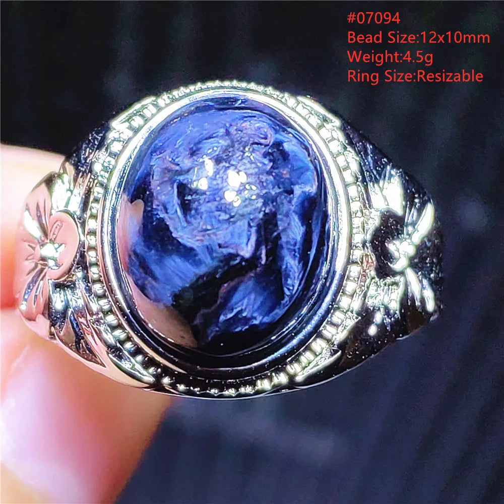 Natural Blue Pietersite Beads Adjustable Ring Woman Men Namibia Pietersite Ring Chatoyant Beads Fashion Silver Jewelry AAAAAA