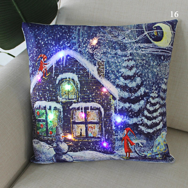 LED Christmas Cushion Cover Merry Santa Claus Light Pillow   Lighting Pillowcase Home Decoration New Year  Decor