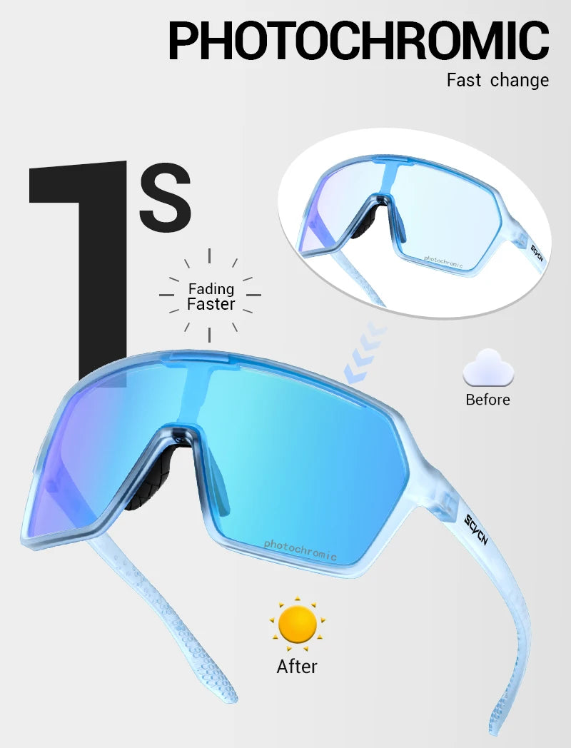 Scvcn Color Photochromic Sunglasses Cycling Glasses Sports for Men Mountain Bike Road Bicycle Fashion Eyewear Goggles UV400 MTB