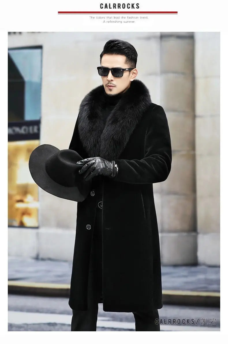 New fur coat with wide collar, whole mink winter thickened, long imitation mink fur men's coat, high-end mink fur coat M-6XL