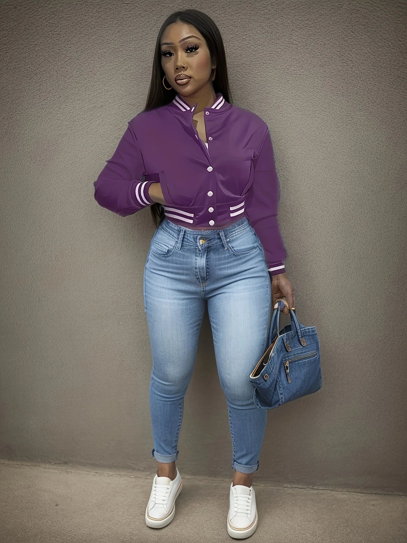 Spring and Autumn European and N Women's Pure Color Jacket Single-breasted Baseball Jacket Jacket