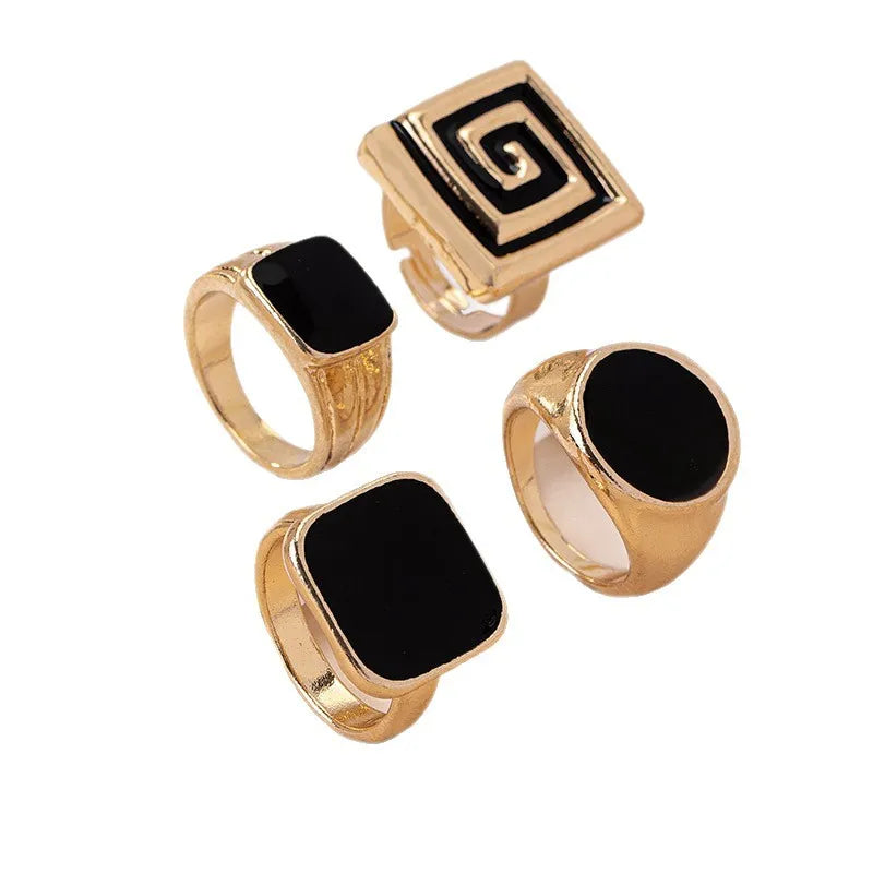 Round and Square Black Enamel Glaze Ring Women Girls Product Fashion Jewelry Hot Sale Party Gift 2025 New Style