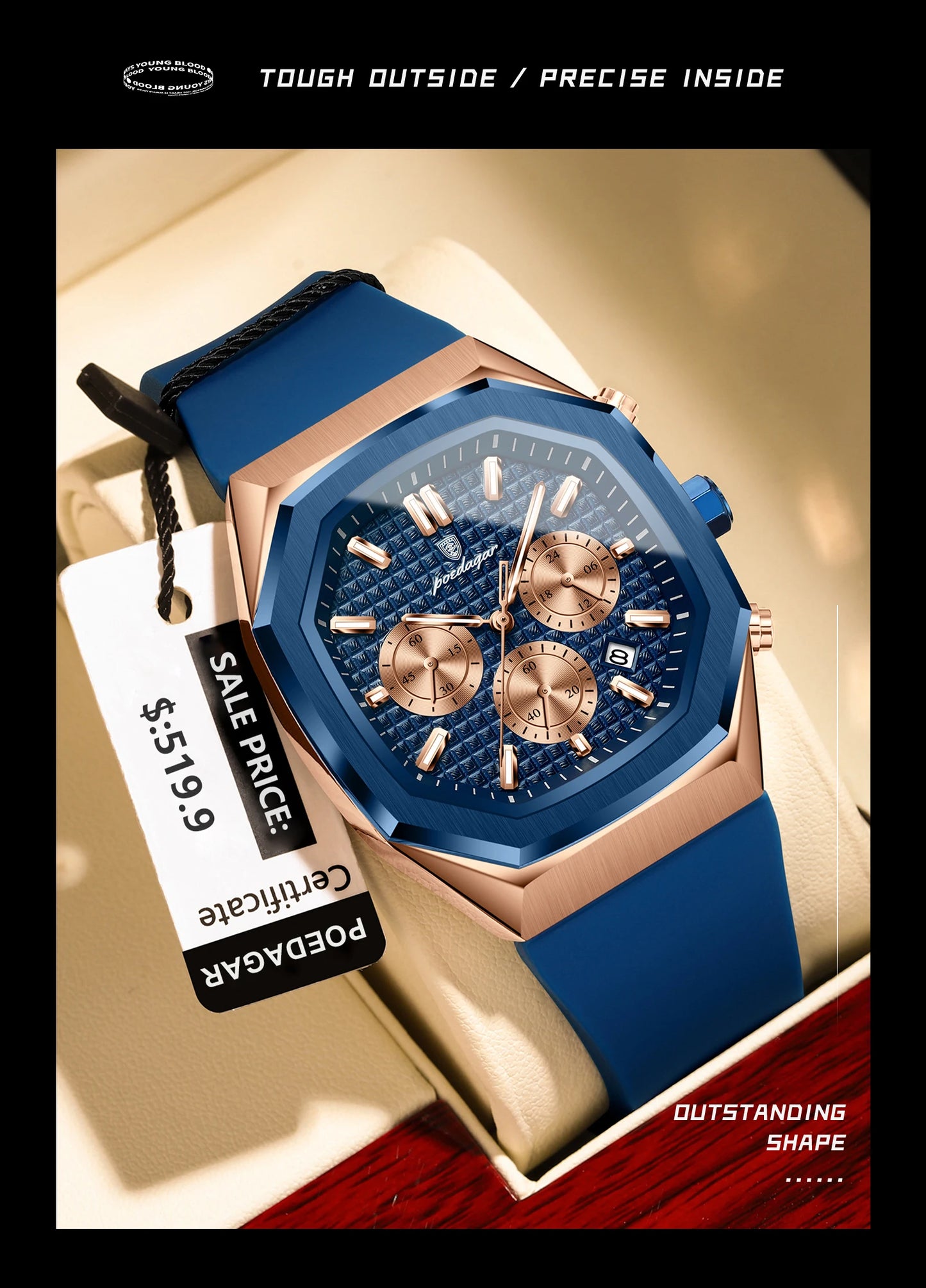 POEDAGAR New Luxury Watches For Men Waterproof Luminous Chronograph Date Man Watch Silicone Strap Fashion Quartz Men Wristwatch