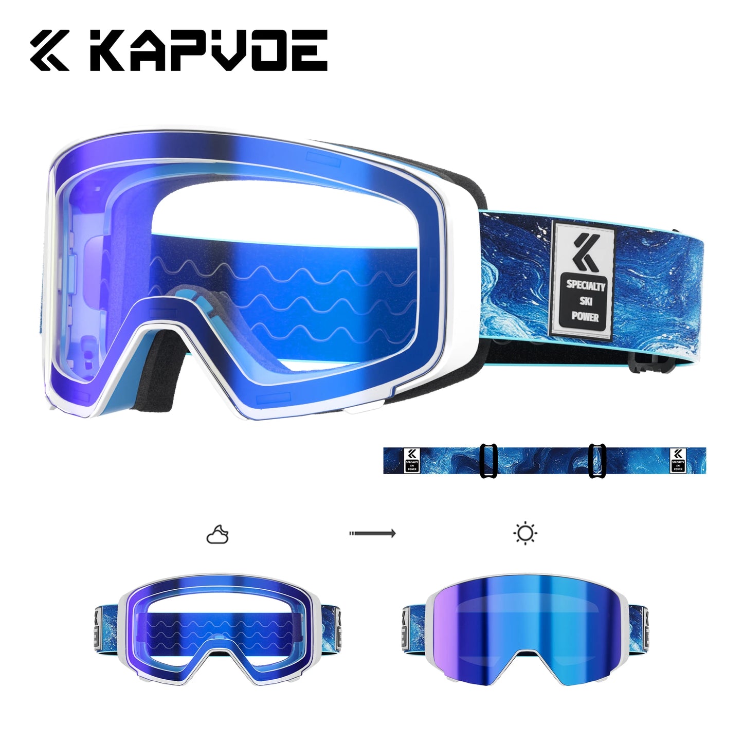 Kapvoe Men Outdoor Photochromic Snow Goggles Ski Goggles Winter Snowmobile Snowboard Anti-Fog Mask Women UV400 Sports Glasses