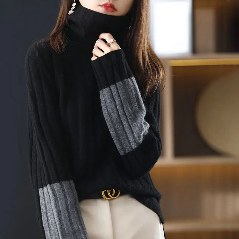 High Neck Sweater Loose and Slim Colored and Warm Knitted Sweater Autumn and Winter New Bottoming Shirt Outerwear Top Women