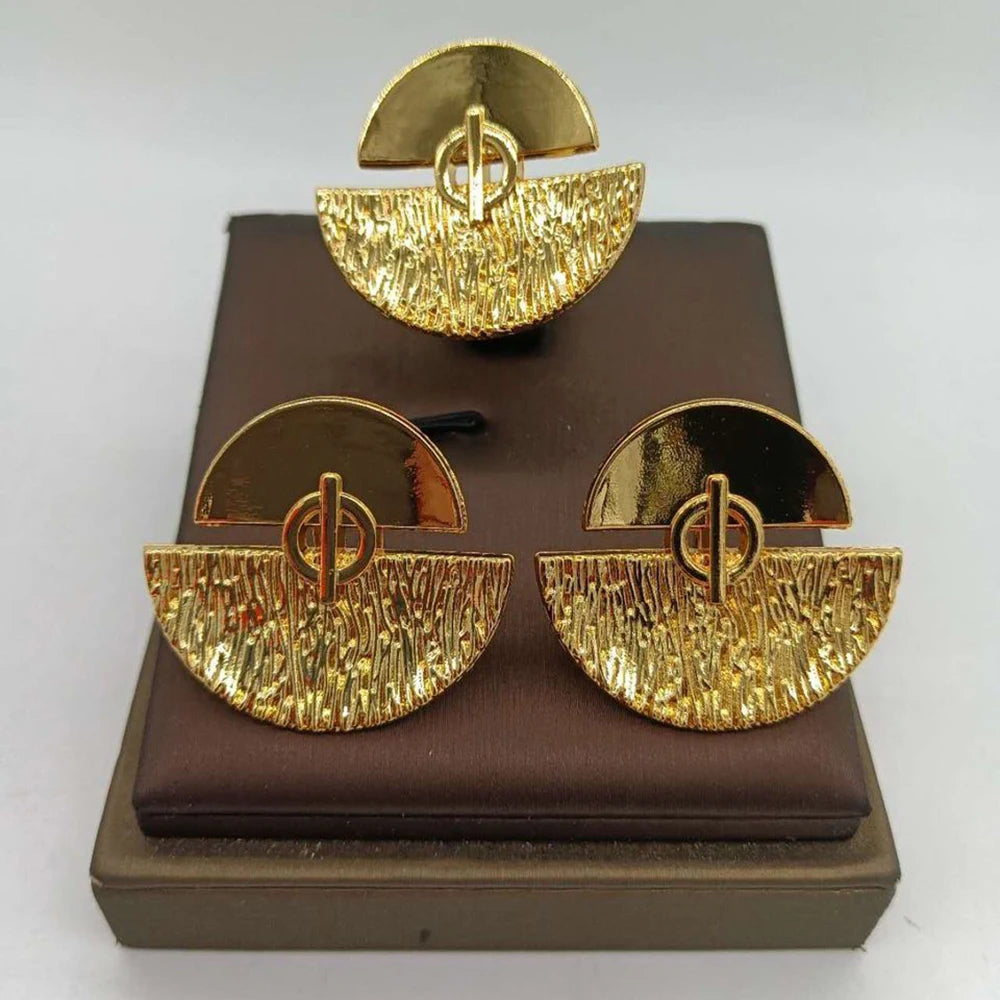 African Gold Plated Earrings and Ring Jewelry Set for Women New Design Earrings and Finger Ring Set for Brazilian Jewellery Gift