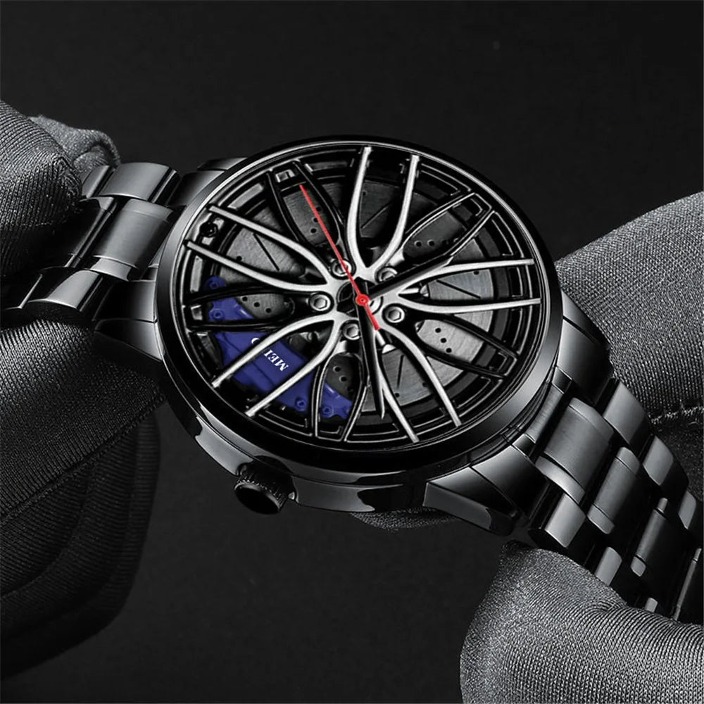 New Fashion Man Luxury Watches For Men Car Wheel Hub Stainless Steel Quartz Watch Mens Military Sport Leather Watch Reloj Hombre