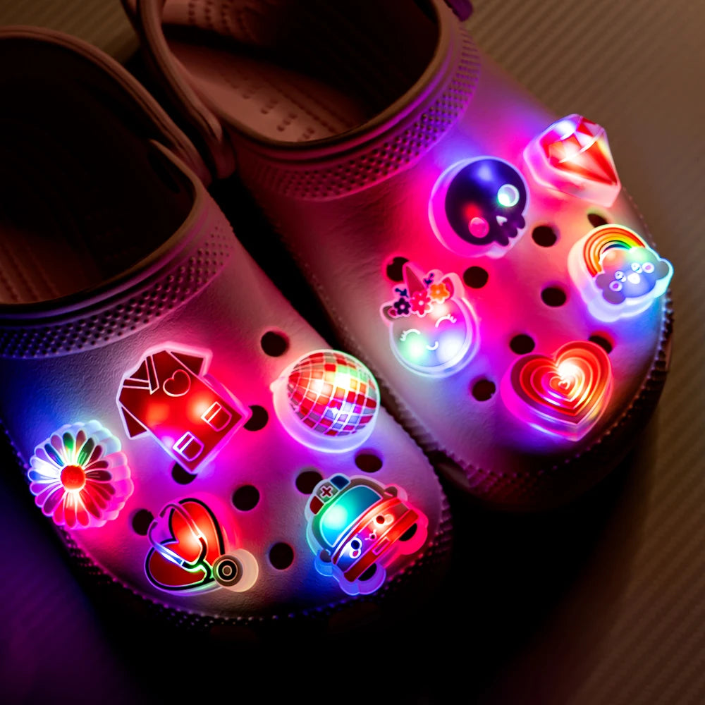 1PCS Pink Nurses Mom LED Shoes Charms Gamepad Turbo Football Shoe Decoration Accessories Rainbow Flower Doughnut Pins Clog