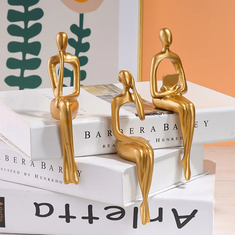 Three-piece Set of Art Figurines for Desktop Decoration, Suitable for Study Desk or Bookshelf Decoration