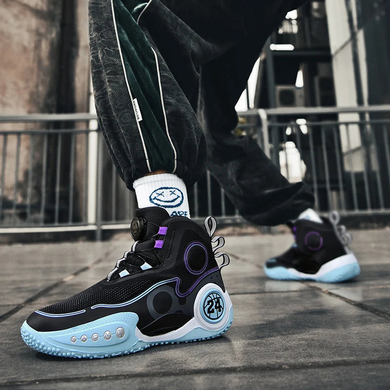 High-top Men Basketball Shoes Kids Rotating Button Basket Boots Brand Design Sneakers Men Outdoor Basketball Training Shoes Male