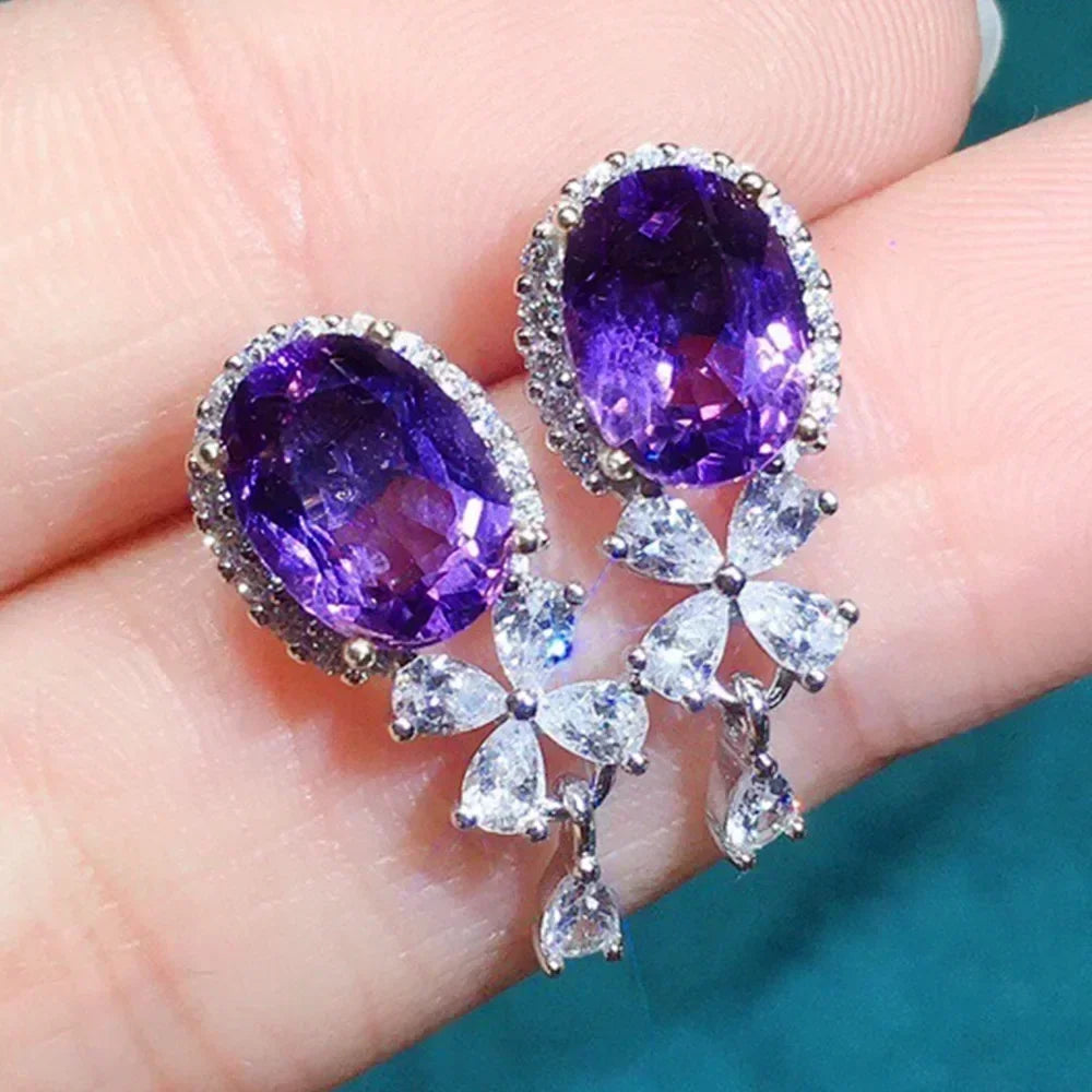 Luxury Square Purple Cubic Zirconia Crystal Earrings  for Women New FashionExquisite Fashion Gold Color Dangle  Wedding Jewelry
