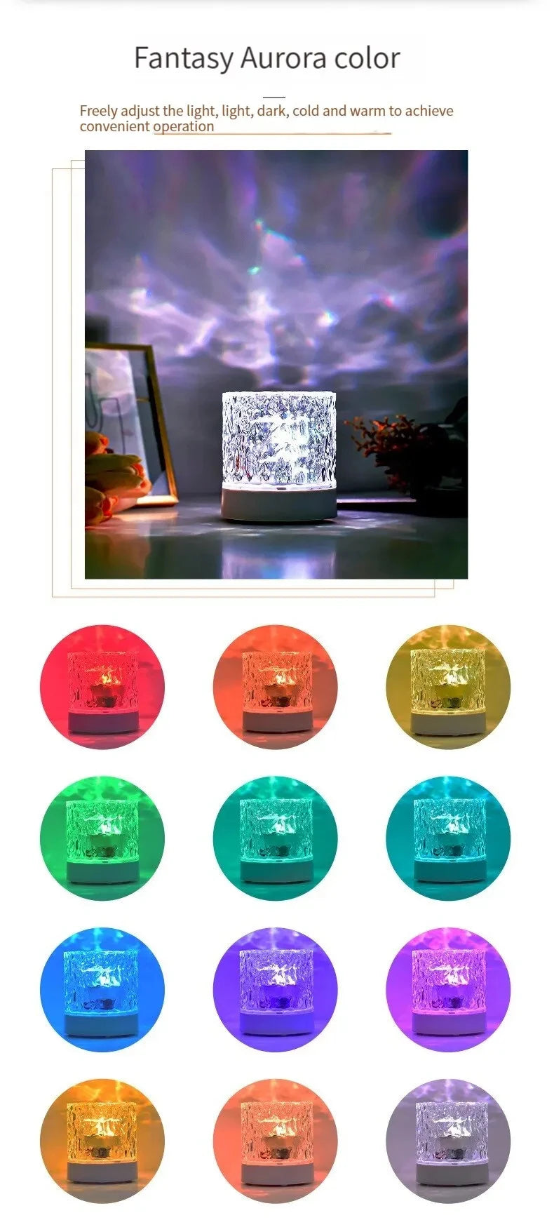Rechargeable 16 Color LED Water Ripple Projector Night Light Remote Control Bedroom Ambient Lamp RGB Dimmable Crystal Table Lamp