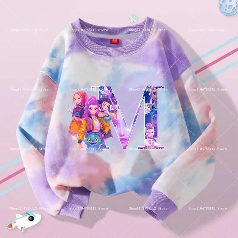 K Pop Demon Hunters Girls Sweatshirt Rumi Mira Zoey A-Z Hoodies Kids Spring Autumn Pullover Children Long Sleeves Clothes Gift