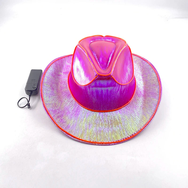 Glowing Decor  Supplies Luminous Cowboy hat  LED Pearlescent Cowboy  Cap Fashion Neon Light Hat For Party