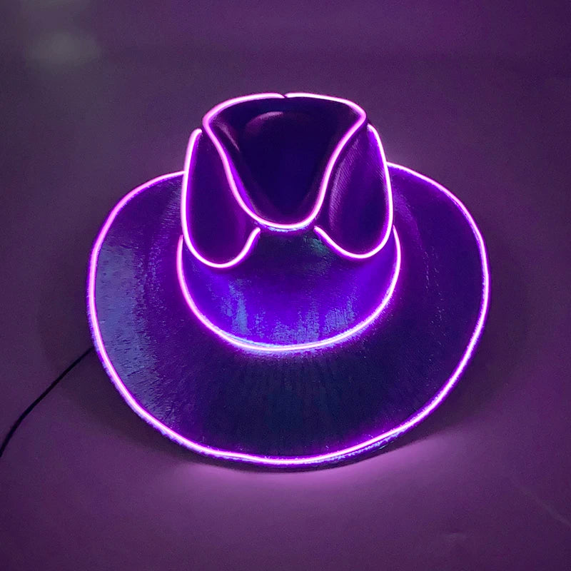 Glowing Decor  Supplies Luminous Cowboy hat  LED Pearlescent Cowboy  Cap Fashion Neon Light Hat For Party