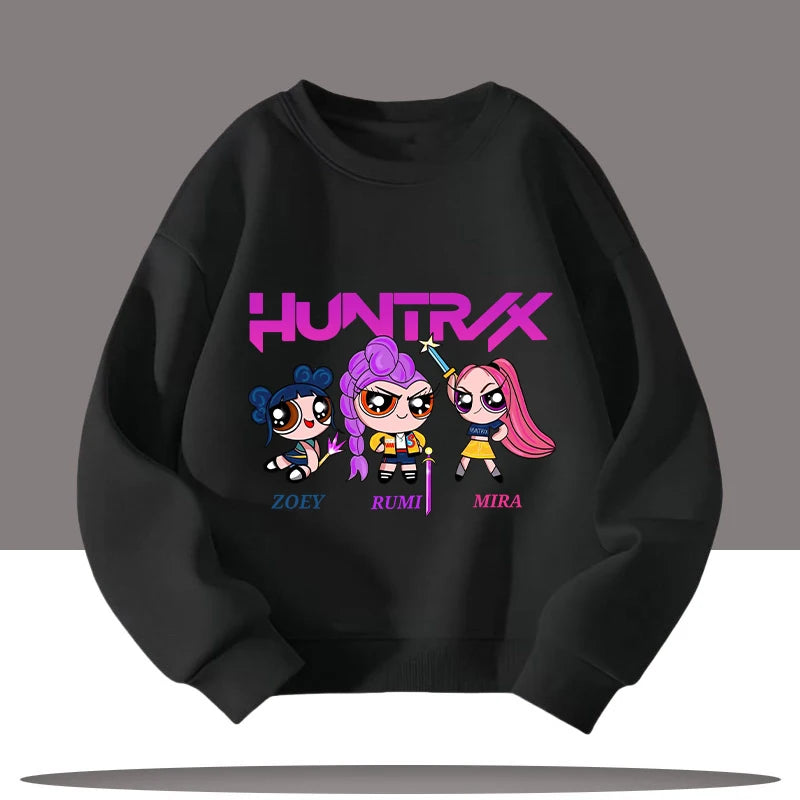 K-pop Demon Hunters Cartoon Print 3-12 Year Old New Style Kids Round-neck Sport Shirt Cute Girl Casual Top Children's Clothing