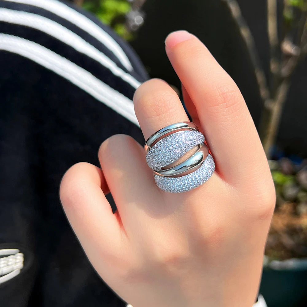 CWWZircons Adjustable Cubic Zirconia Bold Big Statement Ring for Women Luxury Gold Color Bridal Engagement Wedding Jewelry J0129