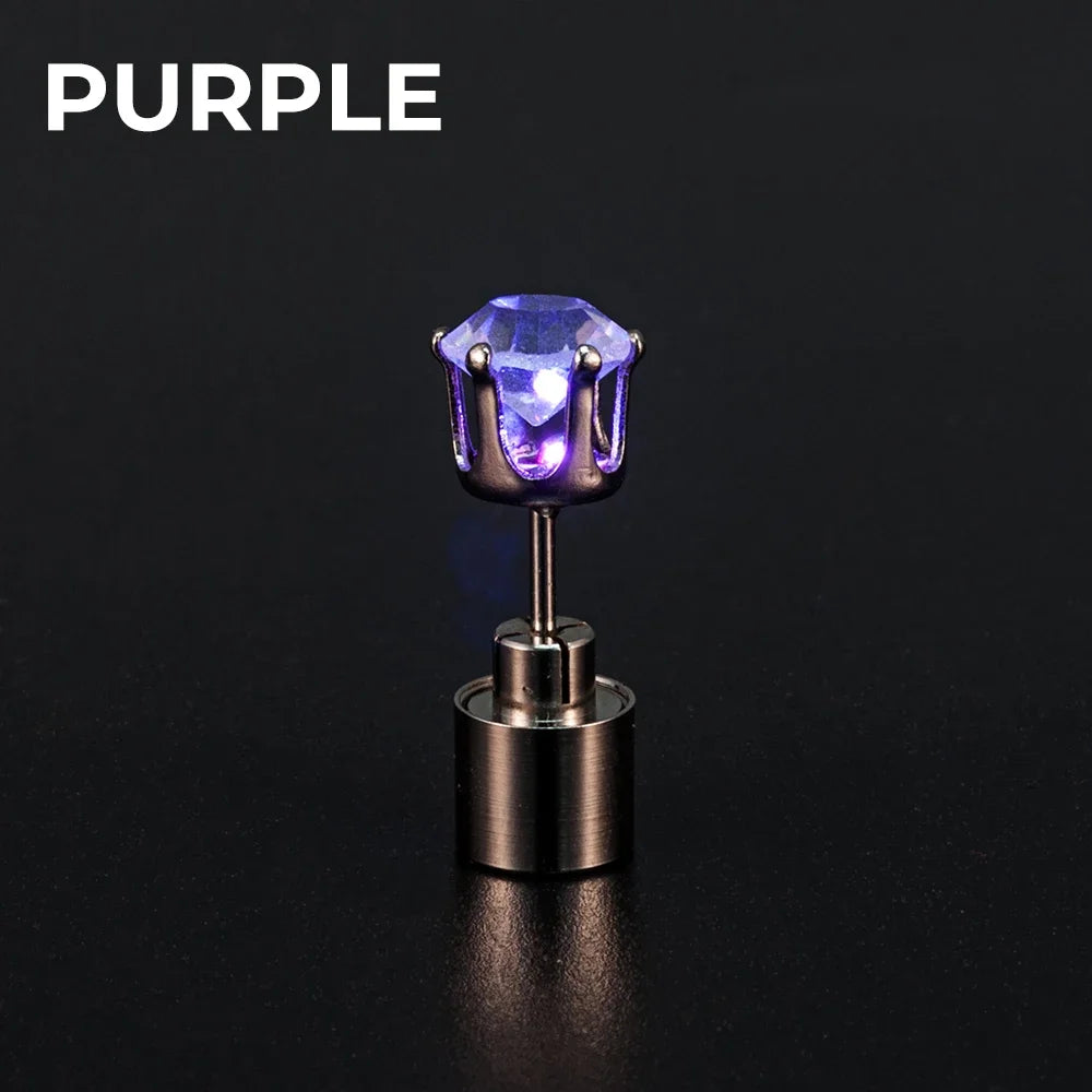 2PCS Colorful LED Luminous Studs Square Zircon Earrings Men Women Bar Rave Wedding Party Ear Stud Jewelry Glowing Earring
